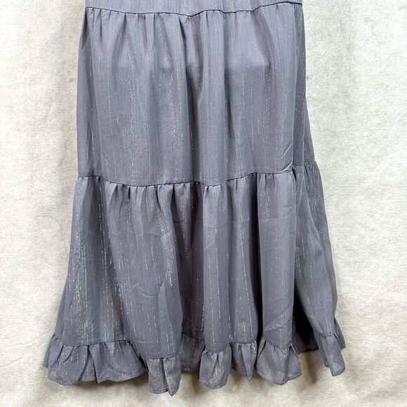 Heartloom‎ Noemi One Shoulder Ruffle Maxi Dress XL Purple Gray Stripe NWT - Picture 13 of 15
